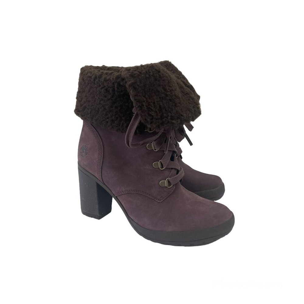 NEW Timberland Camdale Fold Down Dk. Purple Nubuck Heeled Boots Womens size 9.5